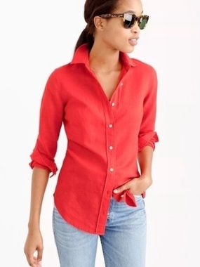 Women’s Coral Linen Blend J Crew Perfect Button-Up Shirt